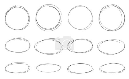 Illustration for Hand drawn circle, ellipse and lower degree ellipse. Set of doodle of ovals and bubbles. - Royalty Free Image