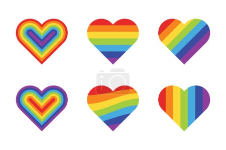 Rainbow colors or colours heart shape in six different style
