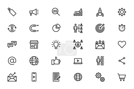 Téléchargez les illustrations : Business marketing strategy planning icons. Editable stroke - en licence libre de droit