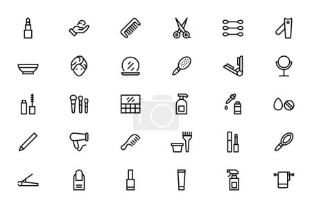 Makeup facial beauty and hairstyle products equipment icons