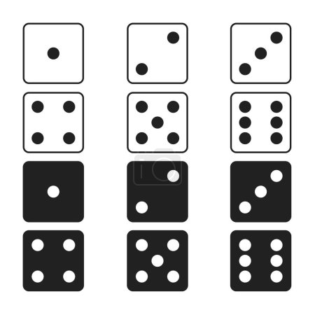 Illustration for Dice roller cube 1 to 6 side face icons - Royalty Free Image