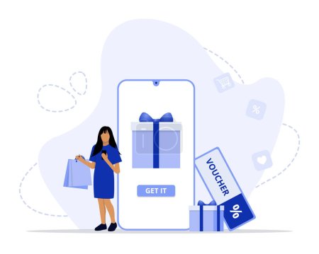 Illustration for Customer loyalty marketing program, returning customer flat vector illustration with icons and elements. Flat Vector Illustration - Royalty Free Image