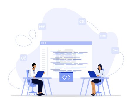 Illustration for Pair programming concept illustration. Suitable for web landing page, ui, mobile app, editorial design, flyer, banner, and other related occasion. - Royalty Free Image
