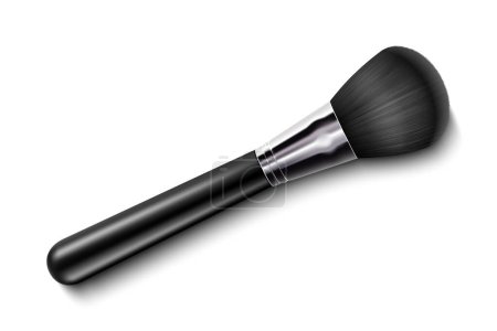 Photo for Black Clean Professional Makeup Powder Brush with black handle isolated on white background. 3d realistic vector illustration. - Royalty Free Image