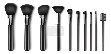 Photo for Professional facial makeup brushes. Cosmetic tools collection. Various fashion and beauty brushes for applying blush, Eye Shadow, concealer, powder. Realistic 3d vector. - Royalty Free Image