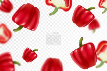 Photo for Falling red bell peppers isolated on a transparent background with clipping path as package design element and advertising. Flying vegetables with blurry effect. Realistic 3d vector - Royalty Free Image