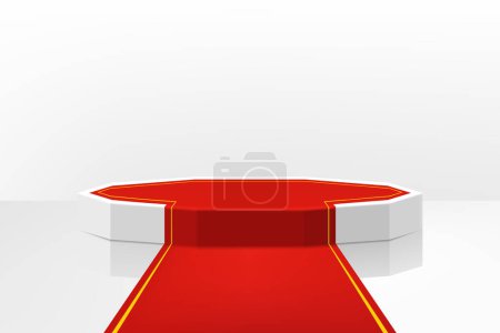 Photo for Illuminated stage podium with red path for award ceremony. Realistic 3d vector illustration, vip celebrity lifestyle concept. Stage for the winners and awards ceremony. - Royalty Free Image