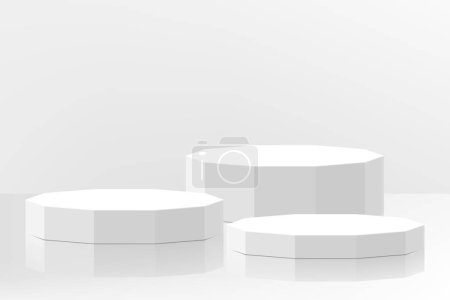 Téléchargez les photos : Ensemble de podiums blancs de différentes formes. Showroom piédestaux, étage plate-forme vecteur isolé maquette. Forme géométrique de base. Affichage promotionnel. Illustration vectorielle 3D réaliste - en image libre de droit