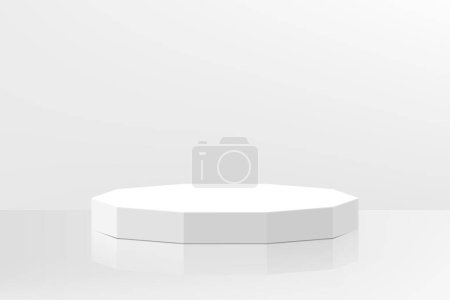 Foto de Podio pedestal blanco abstracto en forma de poliedro. Escena de pared mínima para la presentación de la pantalla del producto. Diseño realista de plataforma de renderizado geométrico vectorial 3d. Poliedro. - Imagen libre de derechos