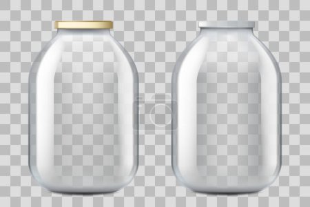 Photo for Empty three-liter glass jar. Isolated on transparent background. 3d realistic vector mockup. A jar with a lid and without a lid. Container for milk, water or juice. - Royalty Free Image