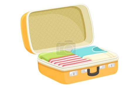 Téléchargez les photos : Opened travel suitcase full of things for summer vacation. Flat design. Vector illustration isolated on white background - en image libre de droit