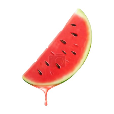 Photo for Sliced of watermelon with juice dripping isolated on transparent background. Fresh slice of watermelon with essential oil dripping. Juicy fruit. Fresh summer design. Realistic 3d vector - Royalty Free Image