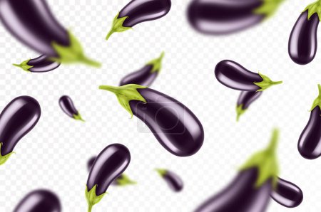 Photo for Falling eggplant isolated on transparent background. Flying whole and sliced eggplants vegetable with blurry effect. Can be used for advertising, packaging, banner, poster, print. Realistic 3d vector - Royalty Free Image