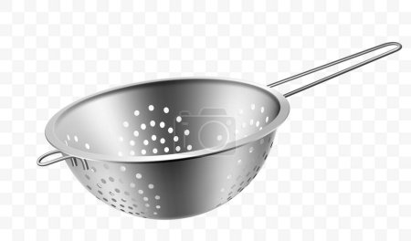 Photo for Metallic colander for cooking (kitchenware collection). Isolated on transparent background. Realistic 3D vector illustration. Utensils for cooking - Royalty Free Image