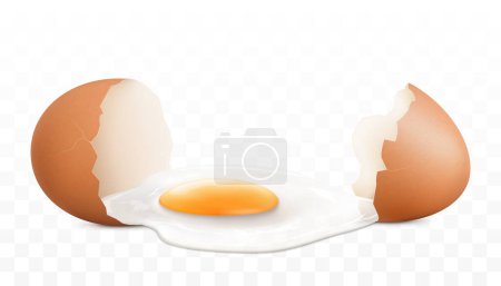 Foto de Un huevo roto aislado sobre un fondo blanco. La proteína y la yema fluyeron de un primer plano de cáscaras de huevo rotas. Ilustración horizontal del huevo agrietado. Diseño realista del vector 3d - Imagen libre de derechos