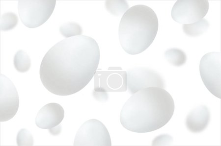 Photo for Flying chicken eggs, isolated on white background. Falling tasty eggs in the white shell. Selective focus Can be used for advertising, packaging, banner, poster, print. Realistic 3d vector - Royalty Free Image