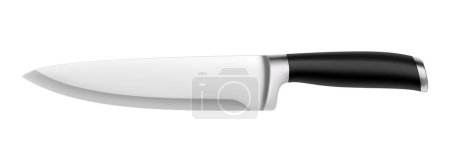 Photo for A large Chef's knife with a black handle isolated on a white background. Knife with steel a wide sharp blade. Top view. Kitchenware. Realistic 3D vector illustration. Mock up. - Royalty Free Image