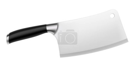 Téléchargez les photos : Couteau de chef chinois. Couteau à découper la viande avec une poignée noire isolée sur un fond blanc. Couteau de boucher, rendu 3D réaliste, illustration vectorielle. Ustensiles de cuisine professionnels. Maquette. - en image libre de droit
