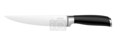 Photo for Chef's kitchen knife with a black handle isolated on a white background. 3d render of bread knife or professional kitchen utensils. Realistic vector illustration. Mock up. - Royalty Free Image