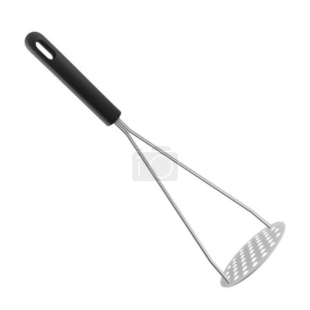 Photo for Stainless Steel Potato Masher isolated on white background. A silver metal Potato Masher with black handle. Realistic 3D vector illustration. Kitchen utensils for cooking, tableware - Royalty Free Image