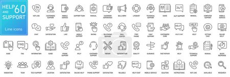 Photo for Customer Service and Support - Outline Icon Collection. Thin Line Set contains such Icons as Online Help, Helpdesk, Quick Response, Feedback and more. Simple web icons set. - Royalty Free Image