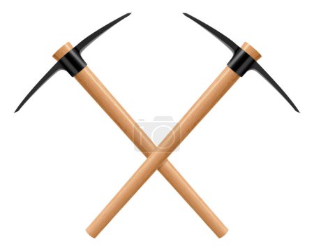 Photo for Crossed pickaxe hammers or pick axe isolated on white. Geological rock pick hammer. Hand percussion tool for master stonemasons, builders, sculptors for processing of stone. Realistic 3D vector - Royalty Free Image