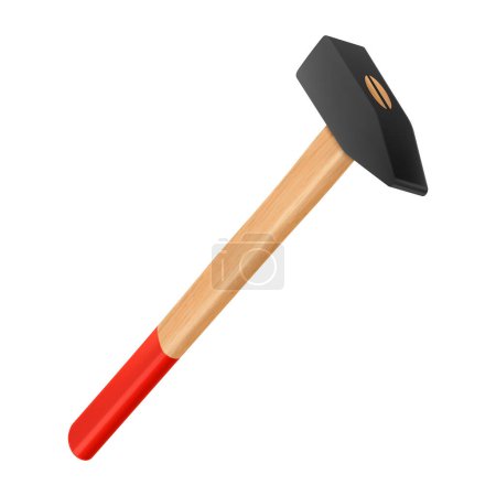 Locksmith's hammer with wooden handle isolated on white background. Fitter's hammer for chiselling and driving in nails and dowels as well as for joining components. Realistic 3d vector illustration