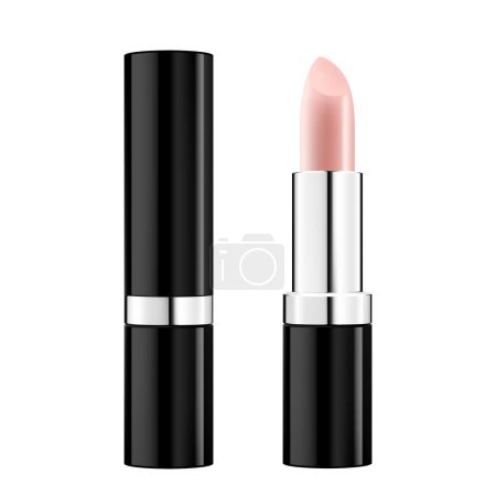 Illustration for Lipstick black tube template, vector mock-up. 3d realistic packaging, opened and closed with cap. Decorative cosmetic product for beautiful lip. Vector illustration isolated on white - Royalty Free Image