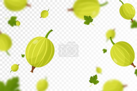 Illustration for Flying gooseberry, seamless pattern background with blur effect. Falling Ripe gooseberry, isolated berries. Can be used for wallpaper, banner, poster, print, fabric, wrapping paper. vector flat design - Royalty Free Image