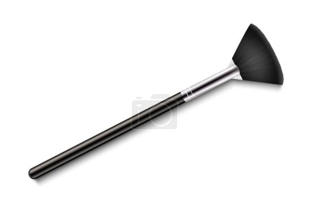 Illustration for Brush for applying the illuminator. Professional Makeup Brush with black handle isolated on white background. 3d realistic vector illustration. - Royalty Free Image