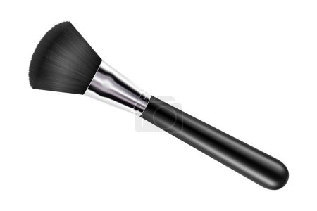 Illustration for Black Clean Professional Makeup Powder Brush with black handle isolated on white background. 3d realistic vector illustration. - Royalty Free Image