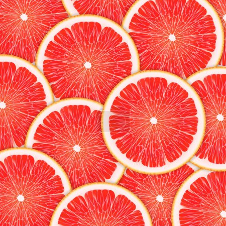 Grapefruit Slice Abstract Seamless Pattern. Colorful background with citrus fruits slices. Realistic 3d vector illustration