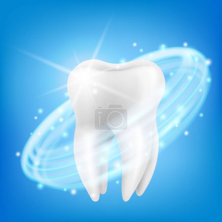 Téléchargez les illustrations : Protective vortex around tooth. Whitening of human tooth. Teeth protection, tooth care dental medical vector concept. Realistic 3d vector illustration. - en licence libre de droit