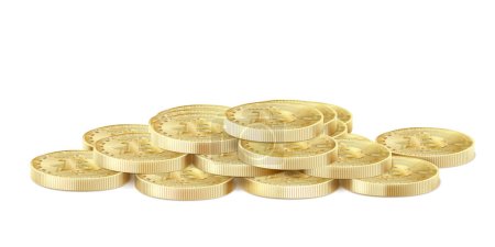 Ilustración de Golden bitcoin stack icon for cryptocurrency, virtual currency, digital money, ecash. Bitcoin symbol for fintech network banking and blockchain. Realistic 3d isolated vector illustration - Imagen libre de derechos
