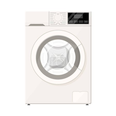 Illustration for Washing machine mockup. Flat design. Modern laundromat, 3d laundry, washing appliance for household chores. Vector bathroom equipment for cloth washing. - Royalty Free Image