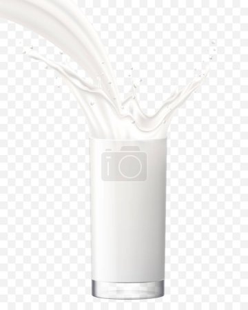 Milk splash in a glass. Milk or yogurt poured into glass. Realistic 3d vector illustration, isolated on a transparent background