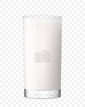 Téléchargez les illustrations : Glass of milk or yogurt. Realistic 3D vector illustration, isolated on transparent background. Cup with white color liquid. Breakfast for healthy eating - en licence libre de droit
