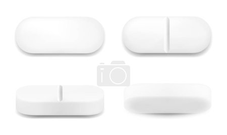 Illustration for Realistic oval pills isolated on white background. Can be used for medical and cosmetic. 3d vector illustration, Isolated on white background. - Royalty Free Image
