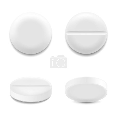 Illustration for Realistic round pills and capsules mockup style. The concept of medicine and health, isolated on white background. 3d vector illustration. Can be used for medical and cosmetic. - Royalty Free Image