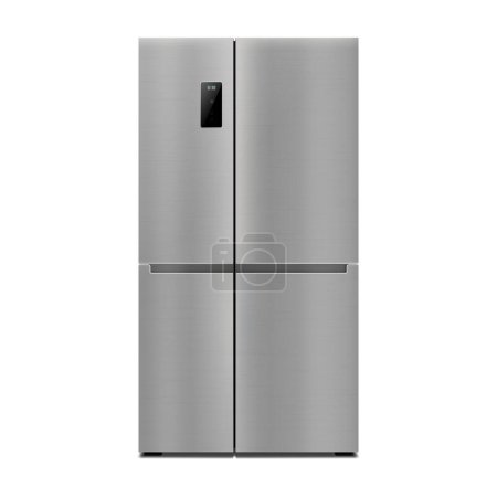 Illustration for Vector 3d realistic mock up with gray two-chambered refrigerator isolated on white background. Modern smart appliance in kitchen. - Royalty Free Image