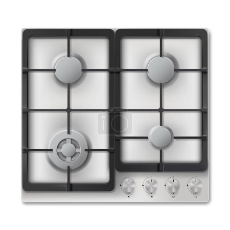 Ilustración de Gas cooking surface, 3d realistic vector kitchen appliance, cooktop, White Gas Hob Stove isolated on white background - Imagen libre de derechos