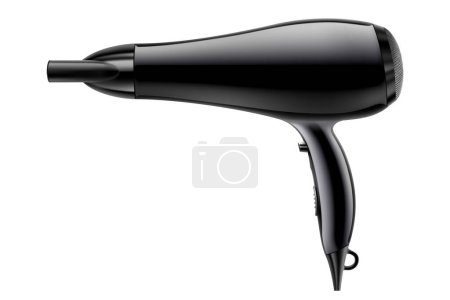 Illustration for Realistic hairdryer for hairdresser salon, barbershop or home usage. Electric barber tool for drying hair and hairdo isolated on white background. 3d vector illustration - Royalty Free Image