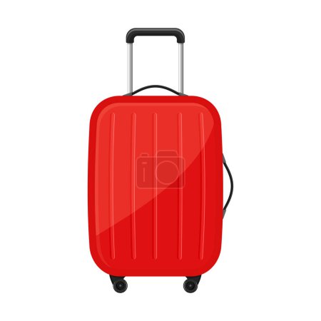 Illustration for Suitcase for travel, icon isolated white background. Red luggage icon for trip, tourism, voyage or summer vacation. Flat design - Royalty Free Image