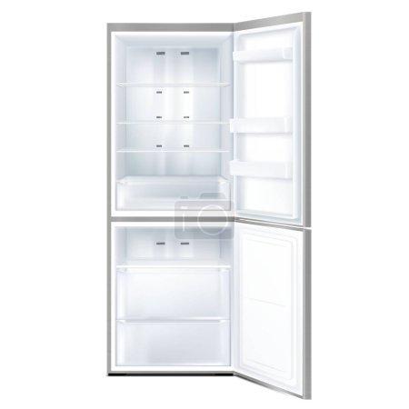 Téléchargez les illustrations : Réfrigérateur ouvert isolé sur fond blanc - en licence libre de droit