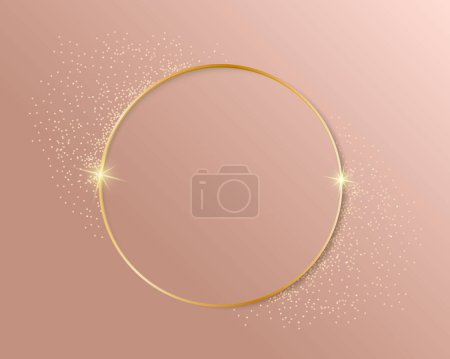 Téléchargez les illustrations : Gold shiny glowing vintage frame or ring with shadows on fahion pink background. Golden luxury realistic border. Wedding, mothers or Valentines day concept. Vector illustration - en licence libre de droit