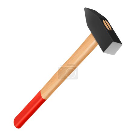 Locksmith's hammer with wooden handle isolated on white background. Fitter's hammer for chiselling and driving in nails and dowels as well as for joining components. Realistic 3d vector illustration
