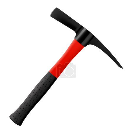 Illustration for Pickaxe hammer isolated on white background. Rock hammer tool. Hand percussion tool for master stonemasons, builders, sculptors for processing various types of stone. Realistic 3D vector illustration - Royalty Free Image