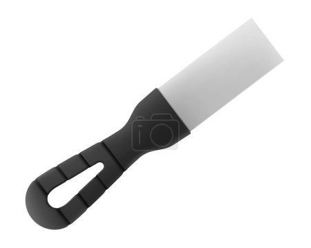 Putty knife isolated on a white background. Plaster spatula with stainless steel blade. Construction, Building tool. Spackling instrument. Spatula for finishing work. Realistic 3d Vector illustration.