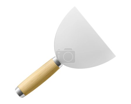 Illustration for Putty knife isolated on a white background. Plaster spatula with stainless steel blade. Construction, Building tool. Spackling instrument. Spatula for finishing work. Realistic 3d Vector illustration. - Royalty Free Image