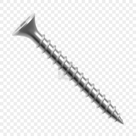Self-tapping screw isolated on transparent background. Realistic 3d Vector illustration